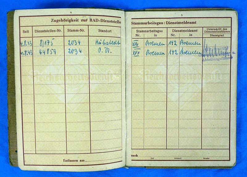 1943 RAD Labor Service Member Book for a Flak Battery in France - Image 3
