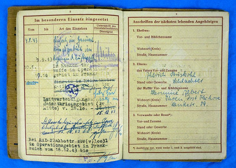 1943 RAD Labor Service Member Book for a Flak Battery in France - Image 4