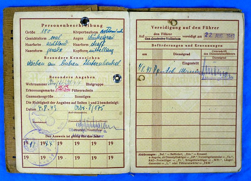 1943 RAD Labor Service Member Book for a Flak Battery in France - Image 5
