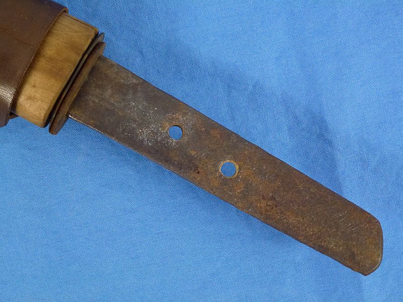 Old Japanese Katana in Leather Combat Covered Scabbard - Image 2