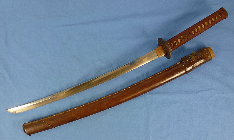 Old Japanese Katana in Leather Combat Covered Scabbard - Image 6