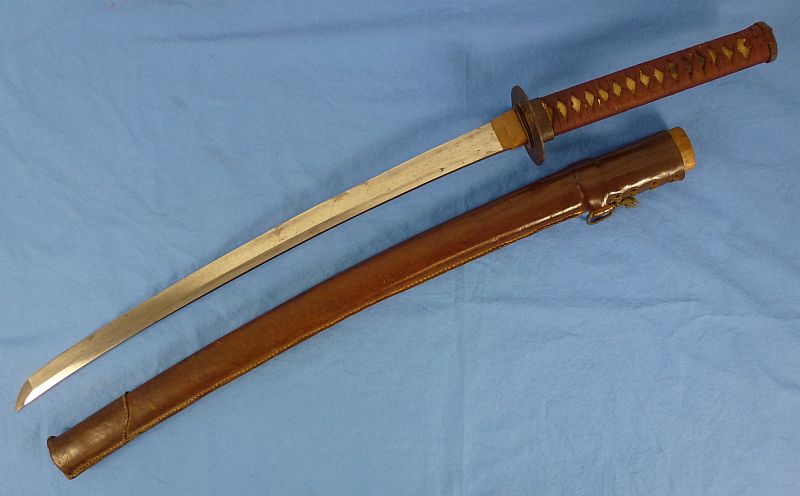 Old Japanese Katana in Leather Combat Covered Scabbard - Image 7