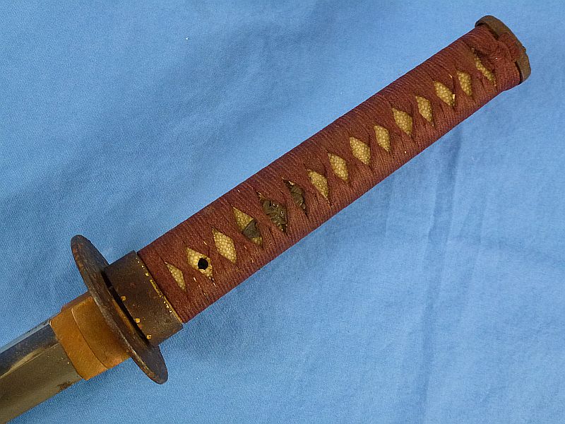 Old Japanese Katana in Leather Combat Covered Scabbard - Image 10