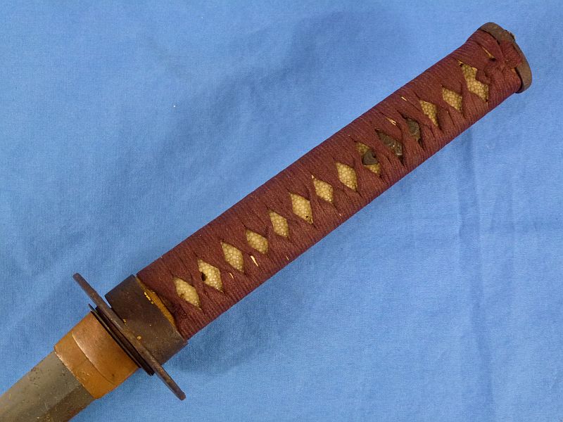 Old Japanese Katana in Leather Combat Covered Scabbard - Image 11