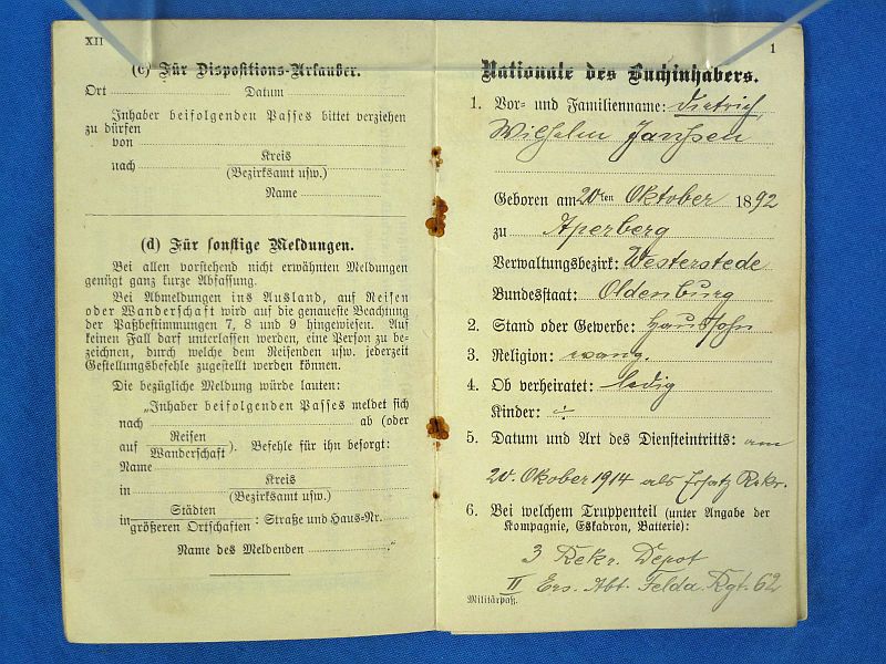 WWI Imperial German Artillery Soldier's Militarpass, Photographs, and Unit History Group - Image 5