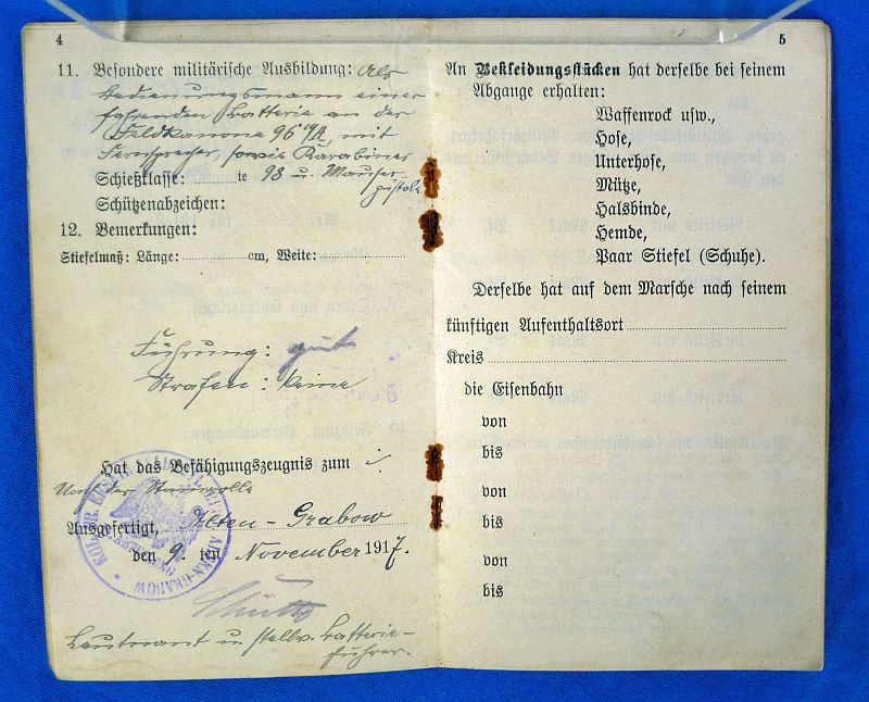 WWI Imperial German Artillery Soldier's Militarpass, Photographs, and Unit History Group - Image 7