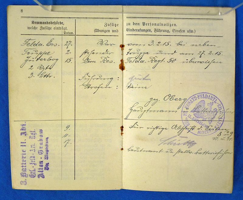 WWI Imperial German Artillery Soldier's Militarpass, Photographs, and Unit History Group - Image 8