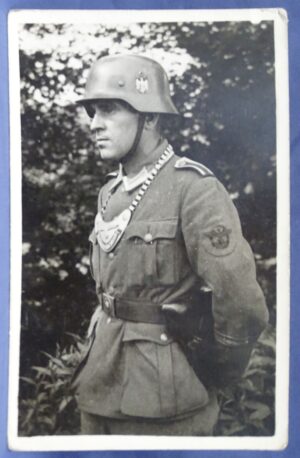 1941 Photo Postcard of German Army Field Policeman With Gorget