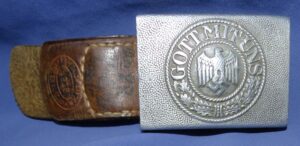 WWII German Army Enlisted / NCO Belt Buckle With Leather Tab Dated 1938