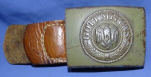 WWII German Army Enlisted / NCO Belt Buckle With Leather Tab Dated 1940