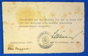 1937 DAF Labor Front Certificate of Appreciation
