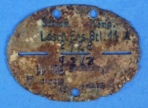 WWII German Army Erkennungsmarke Identification Disk of a Lösch-Ersatz-Bataillon