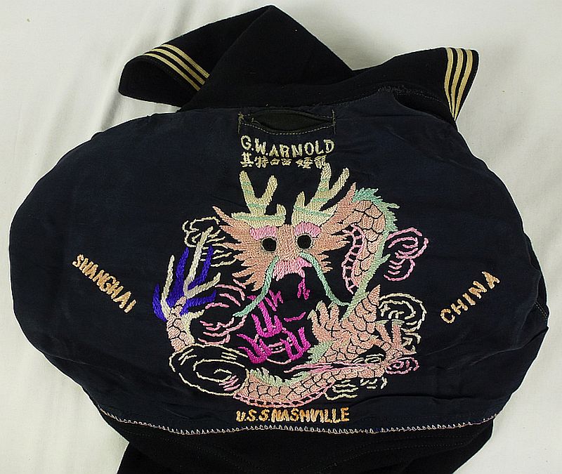 Named WWII Peacoat and Jumper with Extensive Chinese Embroidery of a Crewman of the U.S.S. Nashville - “Yangtze Patrol” - Image 14