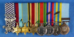 British Eight Place Miniature Medals Bar with Distinguished Flying Cross for WWII and the Korean War