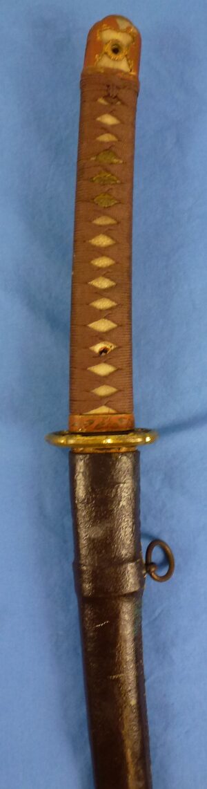 Signed 1944 Dated Shin Gunto Japanese Army Officer Sword in Leather Combat Cover