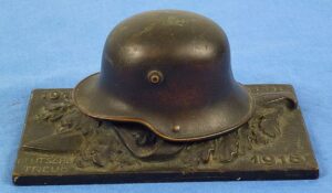 German WWI Bronze Helmet and Bayonet Commemorative Memorial Desk Display