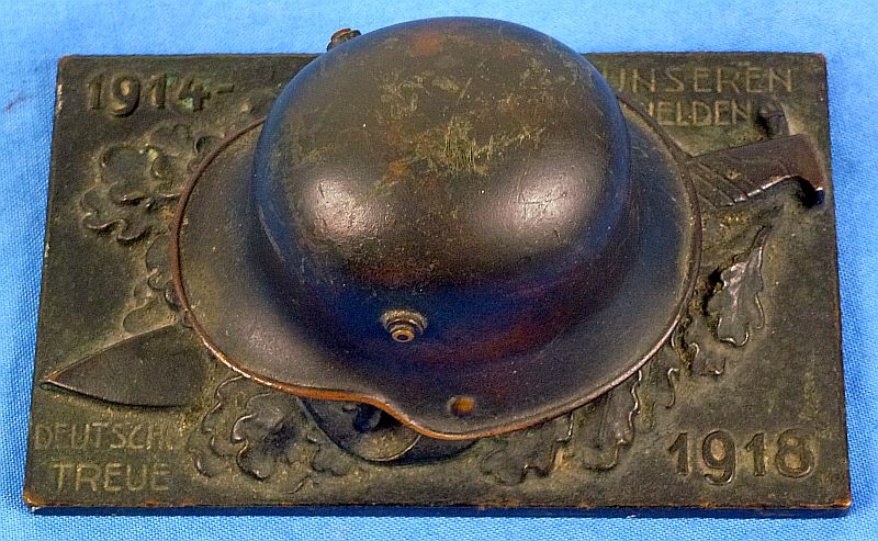 German WWI Bronze Helmet and Bayonet Commemorative Memorial Desk Display - Image 2