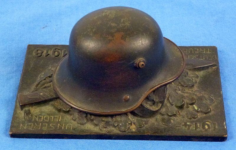 German WWI Bronze Helmet and Bayonet Commemorative Memorial Desk Display - Image 4