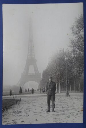 German Army Private at the Eiffel Tower Photo Postcard