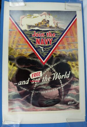 1942 U.S. Navy Recruiting Poster: "Join the Navy and Free the World"