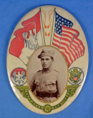 WWI American Polish Legion Soldier Portrait Photograph Display Disk