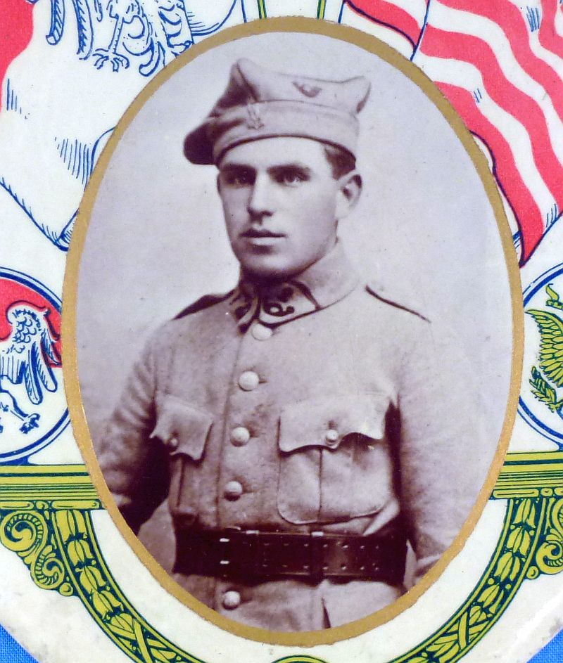 WWI American Polish Legion Soldier Portrait Photograph Display Disk - Image 2