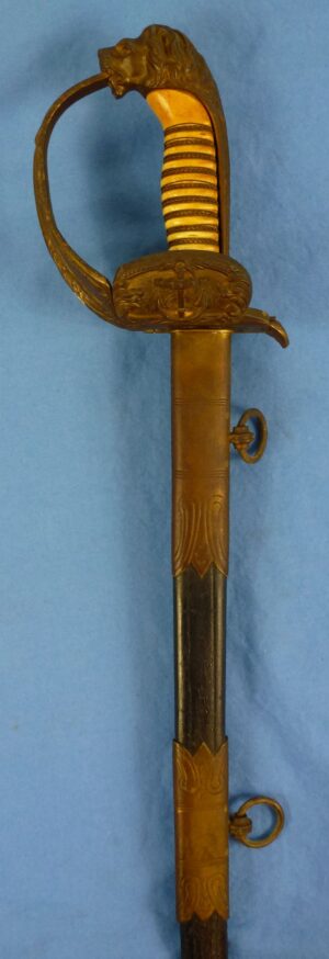 Imperial Kriegsmarine Officer Lion Head Sword with Matching Numbers by Adolf Braun