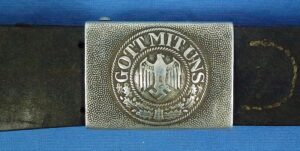 WWII German Army EM/NCO Leather Belt and Buckle on 1938 Dated Tab